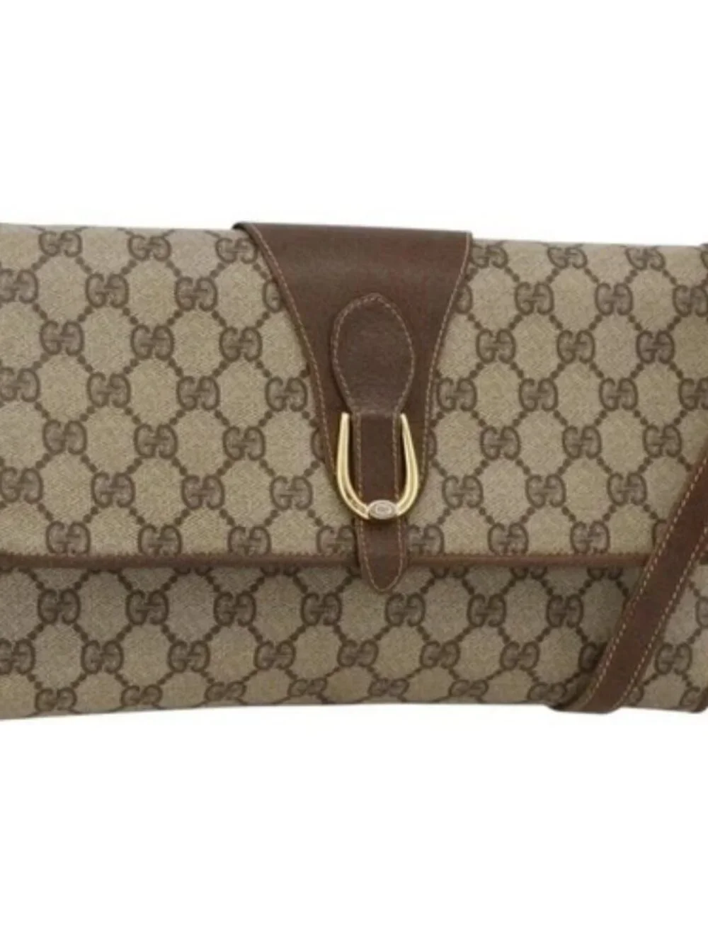 GUCCI GG Supreme Shoulder Bag PVC Beige Gold Auth ka3509